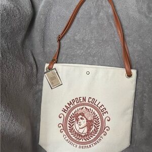 Hampden College Canvas Tote Bag with Brown Straps